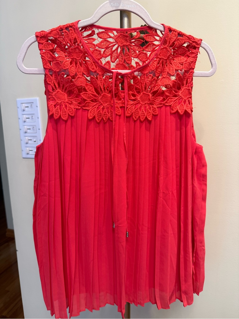 Ted Baker Red Floral Crochet Pleated Sleeveless Top